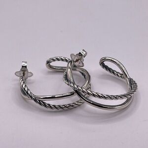 David Yurman Crossover Hoop Earrings in Sterling Silver, 33.7mm